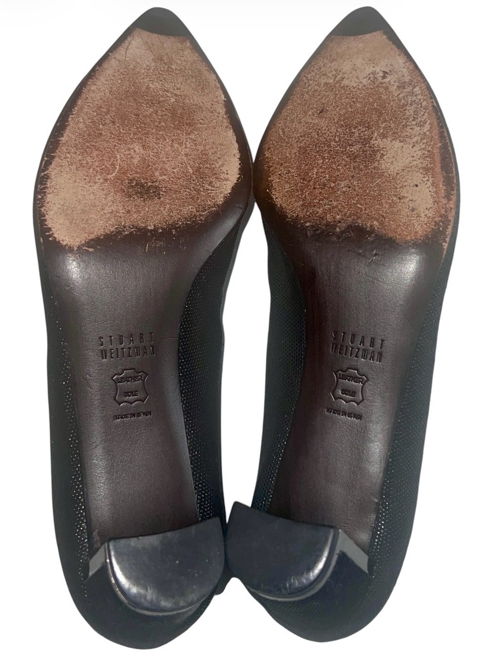 Stuart Weitzman Pointed Toe Textured Block Heels Classic Office Blk SZ 9.5 - Picture 10 of 11